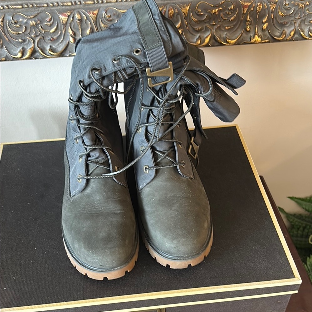 Timberland Black Combat Moto Boots with Padded Ankle